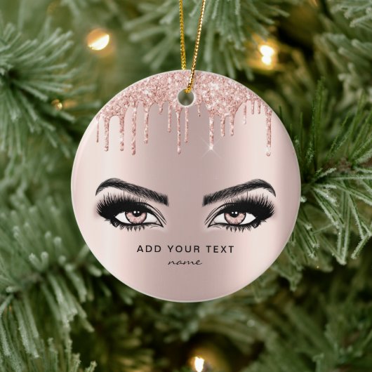 Rose Gold Pink Glitzer Getrocknete Weihnachtszeit Keramik Ornament (Baum)