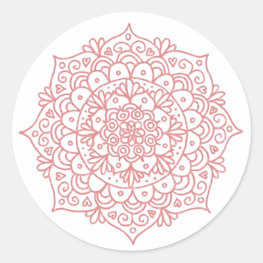 Rose Gold Pink Glitzer Mandala Blume Runder Aufkleber (Vorderseite)