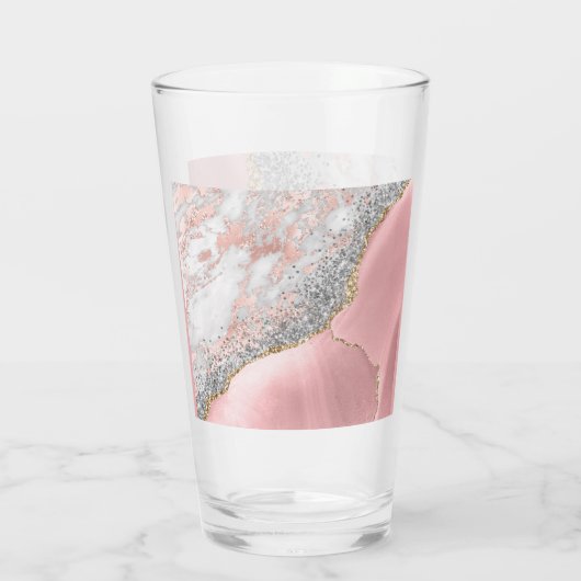 Rose Gold Pink Glitzer Marble Monogram Name Script Glas (Rückseite)