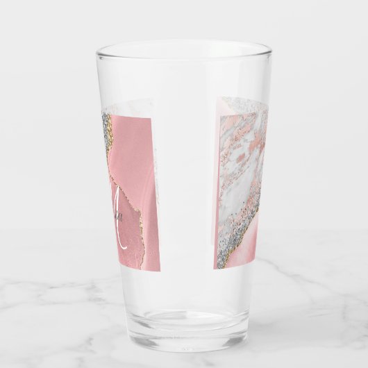 Rose Gold Pink Glitzer Marble Monogram Name Script Glas (Links)