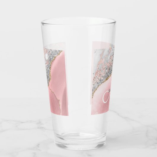 Rose Gold Pink Glitzer Marble Monogram Name Script Glas (Rechts)