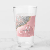 Rose Gold Pink Glitzer Marble Monogram Name Script Glas (Vorderseite)