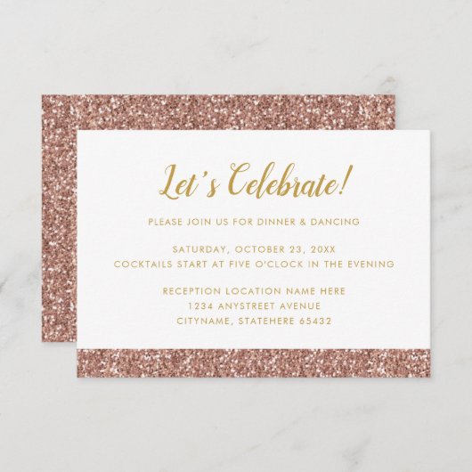 Rose Gold Pink Glitzer Minimaler Stripe Empfang Begleitkarte (Vorne/Hinten)