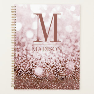 Rose Gold Pink Glitzer Monogram Name Initial Planer