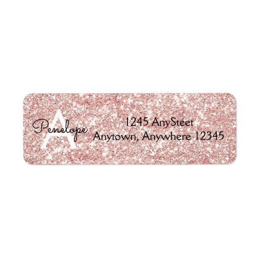 Rose Gold Pink Glitzer Monogram Rücksendeadresse (Vorne)
