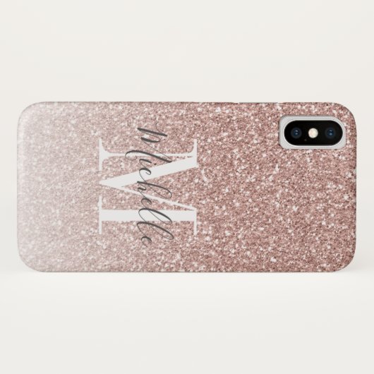 Rose Gold Pink Glitzer Monogramm Case-Mate iPhone Hülle (Rückseite (Horizontal))