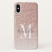 Rose Gold Pink Glitzer Monogramm Case-Mate iPhone Hülle (Rückseite)