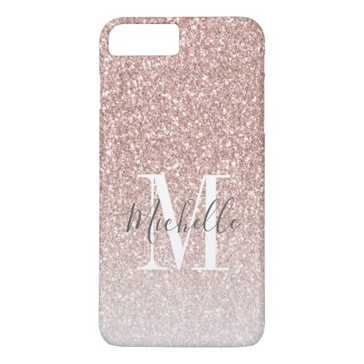 Rose Gold Pink Glitzer Monogramm Case-Mate iPhone Hülle (Rückseite)