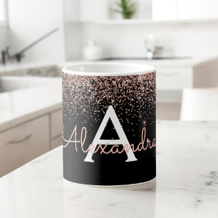 Rose Gold - Pink Glitzer Monogramm Name Kaffeetasse