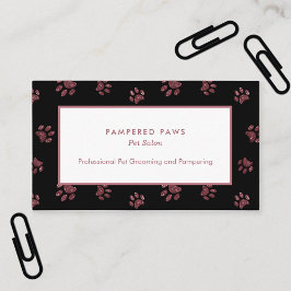 Rose Gold Pink Glitzer Paw Prints Black Pet Salon Visitenkarte