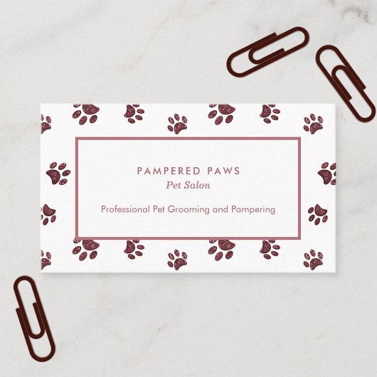 Rose Gold Pink Glitzer Paw Prints Pet Salon Visitenkarte