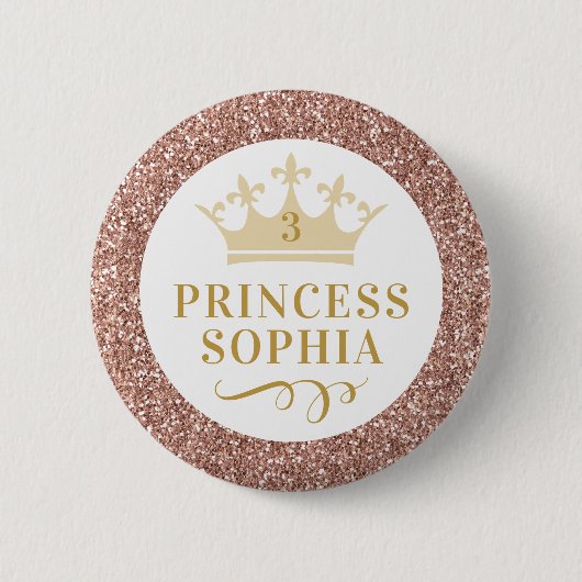 Rose Gold Pink Glitzer Princess Birthday Girl Button (Vorderseite)