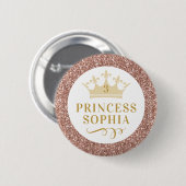 Rose Gold Pink Glitzer Princess Birthday Girl Button (Vorne & Hinten)