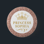 Rose Gold Pink Glitzer Princess Birthday Girl Button<br><div class="desc">Funkelnd rosa Kronenknöpfe mit personalisiertem Namen für das Geburtstagsmädchen,  funktioniert auch als bezauberndes Gastgeschenk für jeden Party-Gast! Koordination der Party-Vorräte der Prinzessin im Papierwaschladen.</div>