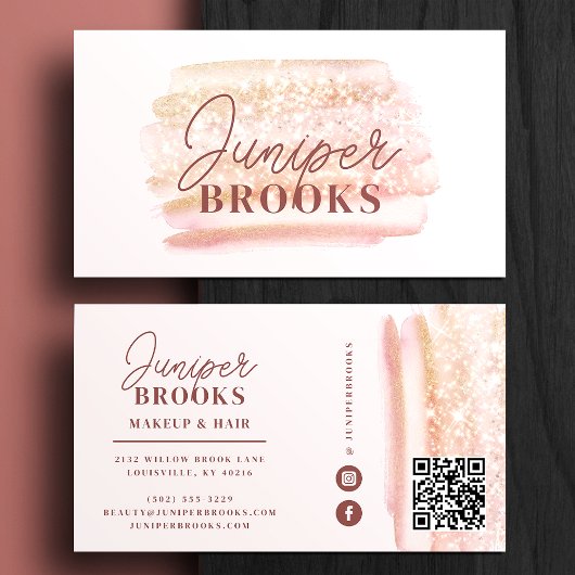 Rose Gold Pink Glitzer Social Media QR-Code Visitenkarte