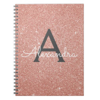Rose Gold Pink Glitzer Sparkeller Monogram Noteboo