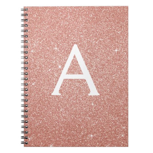 Rose Gold Pink Glitzer Sparkeller Monogram Noteboo Notizblock (Vorderseite)