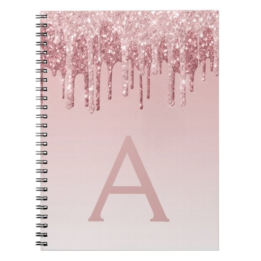 Rose Gold Pink Glitzer Sparkeller Monogram Noteboo Notizblock (Vorderseite)