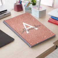 Rose Gold Pink Glitzer Sparkeller Monogram Noteboo