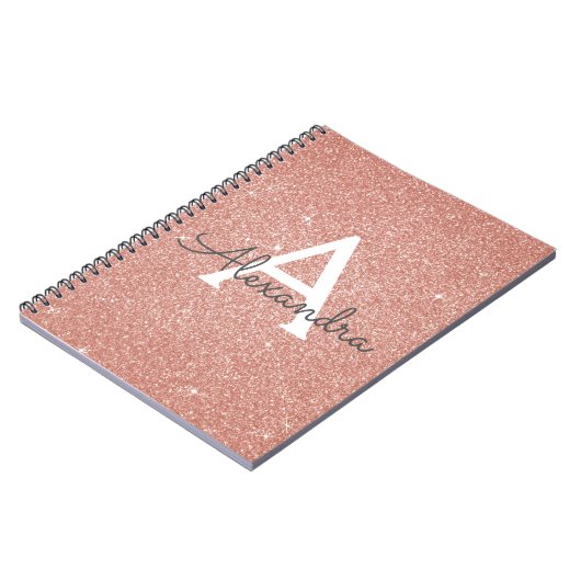 Rose Gold Pink Glitzer Sparkeller Monogram Noteboo Notizblock (Linke Seite)
