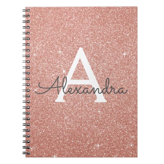Rose Gold Pink Glitzer Sparkeller Monogram Noteboo Notizblock (Vorderseite)