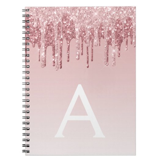 Rose Gold Pink Glitzer Sparkeller Monogram Noteboo Notizblock (Vorderseite)