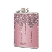 Rose Gold Pink Glitzer Sparkle Tropfen Monogram 6  Flachmann (Links)