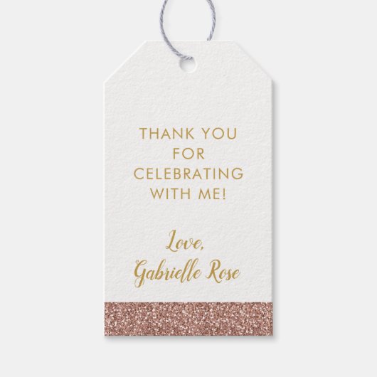 Rose Gold Pink Glitzer Streifen Gastgeschenk Geschenkanhänger (Vorderseite)