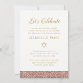 Rose Gold Pink Glitzer Strips Mitzvah Empfang Einladung (Vorderseite)