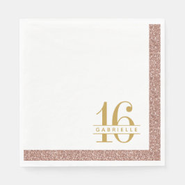 Rose Gold Pink Glitzer Sweet 16 Geburtstagsname Serviette