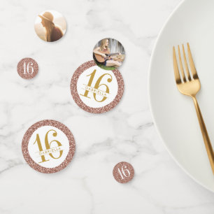 Rose Gold Pink Glitzer Sweet 16 Name und Foto Konfetti