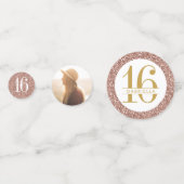 Rose Gold Pink Glitzer Sweet 16 Name und Foto Konfetti (Vorderseiten)