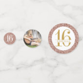 Rose Gold Pink Glitzer Sweet 16 Name und Foto Konfetti (Rückseiten)