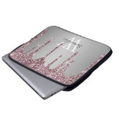 Rose Gold Pink Glitzer Tropfen Silver Monogram Nam Laptopschutzhülle (Vorne Knopf)