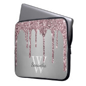 Rose Gold Pink Glitzer Tropfen Silver Monogram Nam Laptopschutzhülle (Vorderseite Links)