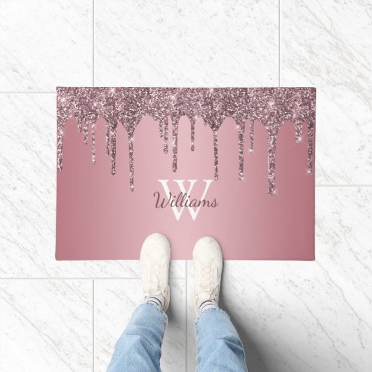 Rose Gold Pink Glitzer Tropfen Sparkle Monogramm N Fußmatte (Indoor)