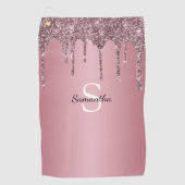 Rose Gold Pink Glitzer Tropfen Sparkle Monogramm N Golfhandtuch (Vorderseite)