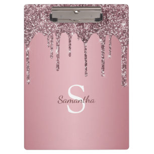 Rose Gold Pink Glitzer Tropfen Sparkle Monogramm N Klemmbrett
