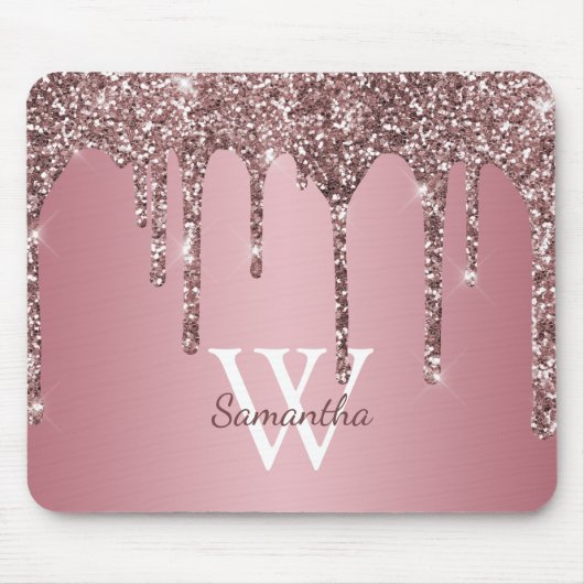 Rose Gold Pink Glitzer Tropfen Sparkle Monogramm N Mousepad (Vorne)