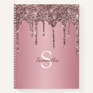 Rose Gold Pink Glitzer Tropfen Sparkle Monogramm N Notizblock