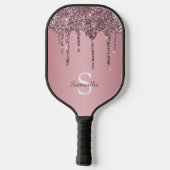 Rose Gold Pink Glitzer Tropfen Sparkle Monogramm N Pickleball Schläger (Rückseite)