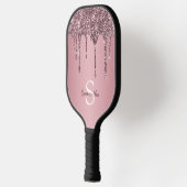 Rose Gold Pink Glitzer Tropfen Sparkle Monogramm N Pickleball Schläger (Links)