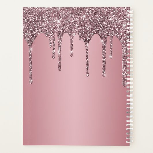 Rose Gold Pink Glitzer Tropfen Sparkle Monogramm N Planer (Rückseite)