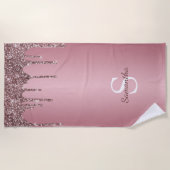Rose Gold Pink Glitzer Tropfen Sparkle Monogramm N Strandtuch (Vorderseite)
