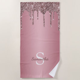 Rose Gold Pink Glitzer Tropfen Sparkle Monogramm N Strandtuch