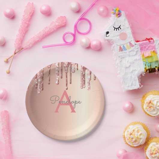 Rose Gold Pink Glitzer Tropfen und Sparklopfen Mon Pappteller (Party)