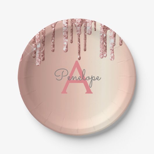 Rose Gold Pink Glitzer Tropfen und Sparklopfen Mon Pappteller (Vorderseite)