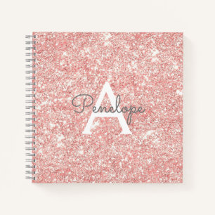 Rose Gold Pink Glitzer und Monogram Sketchbook Notizblock