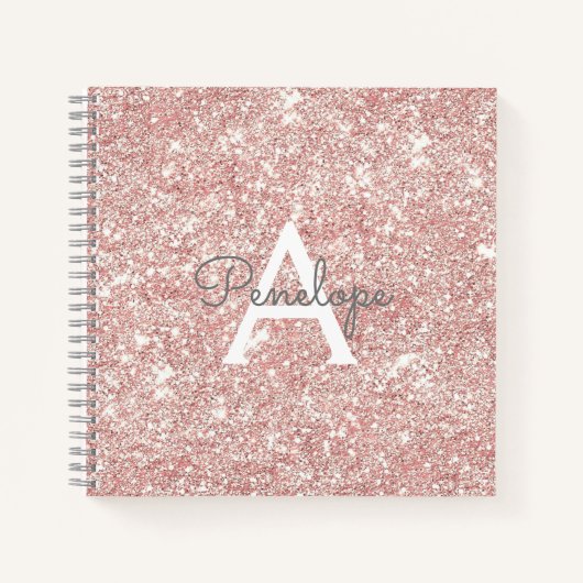 Rose Gold Pink Glitzer und Monogram Sketchbook Notizblock (Vorderseite)