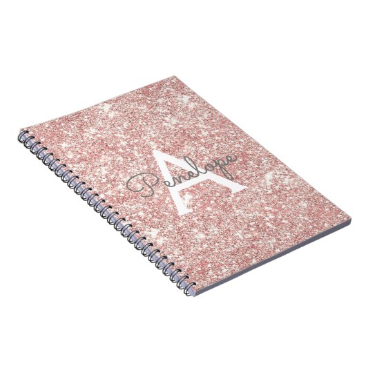 Rose Gold Pink Glitzer und Sparkone Monogramm Notizblock (Rechte Seite)